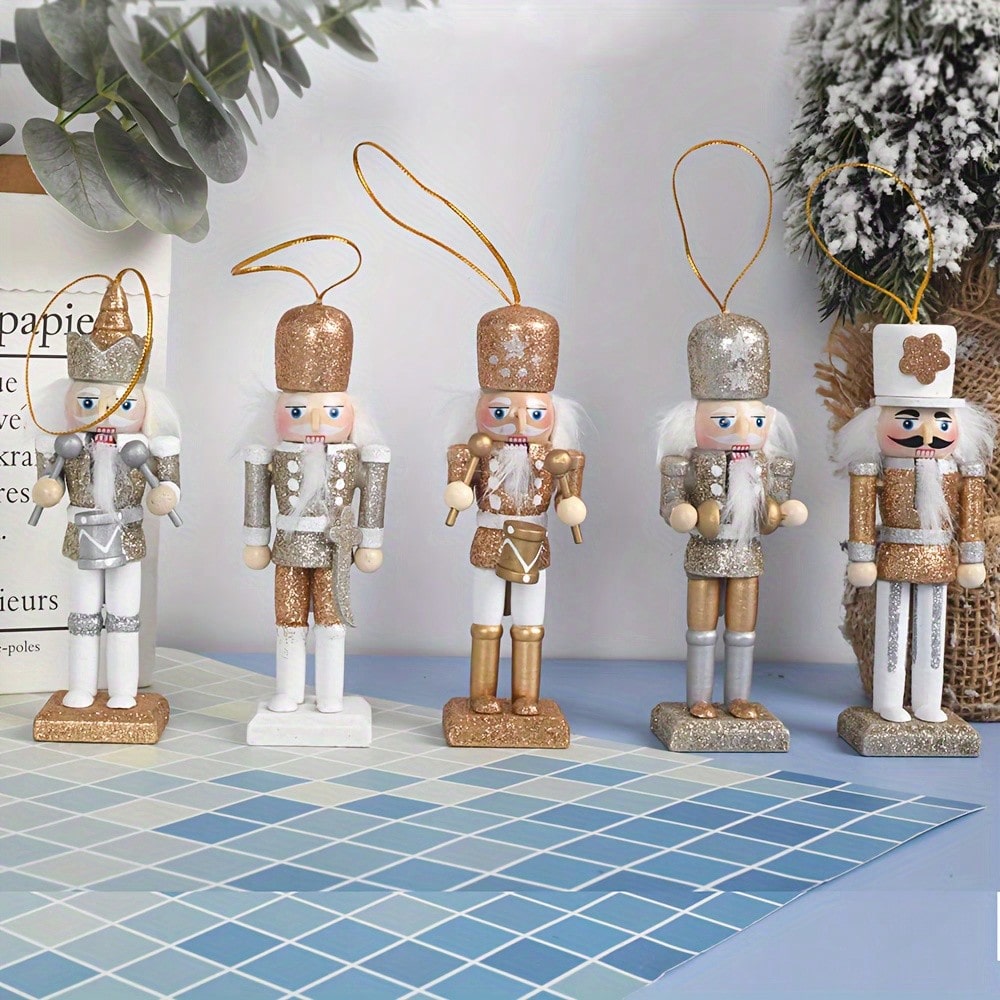 5pcs Champagne Gold Glitter Nu - Nutcracker Figurine ulasan dan harga