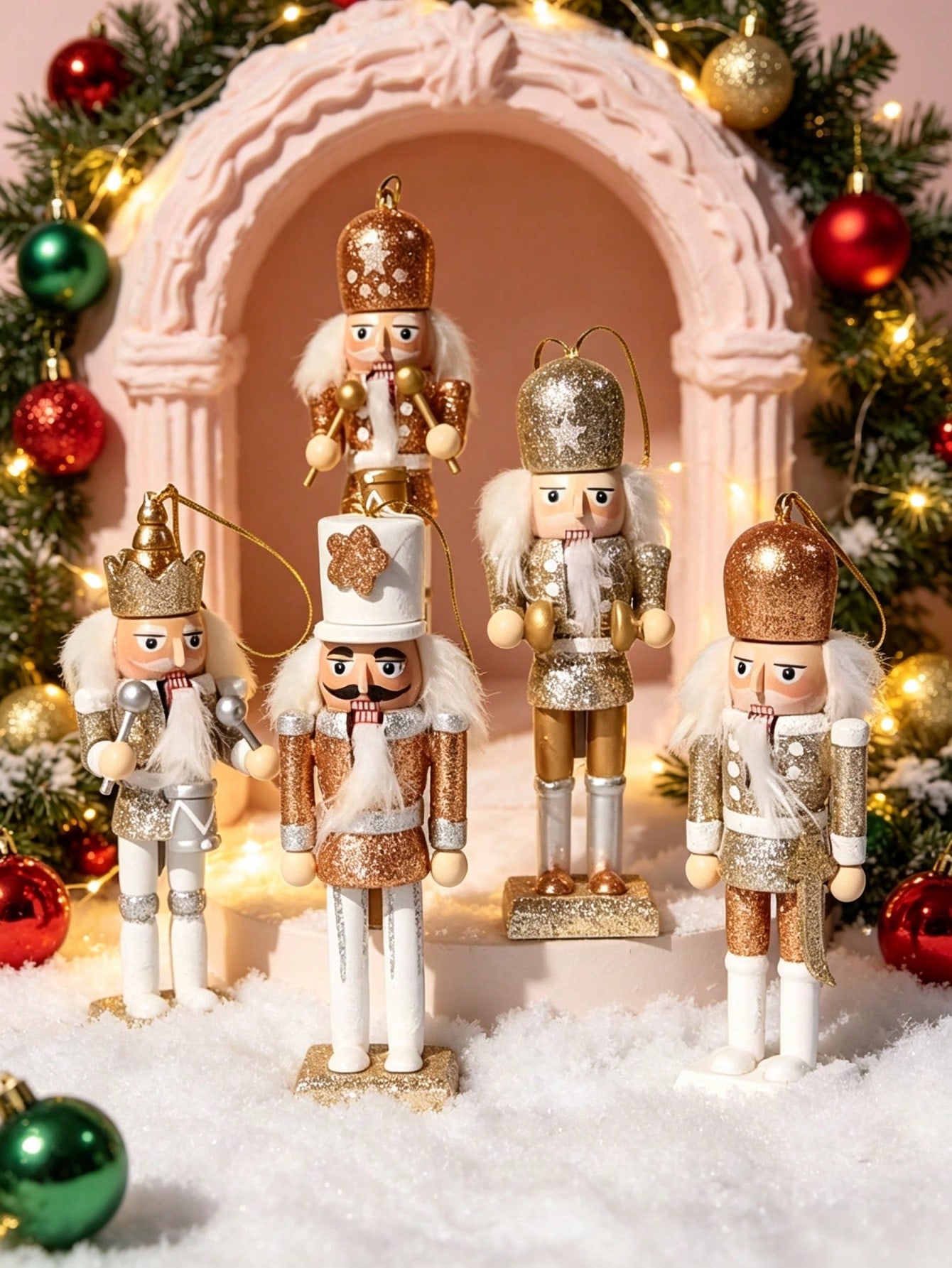 5pcs Champagne Gold Glitter Nu - Nutcracker Figurine ulasan dan harga
